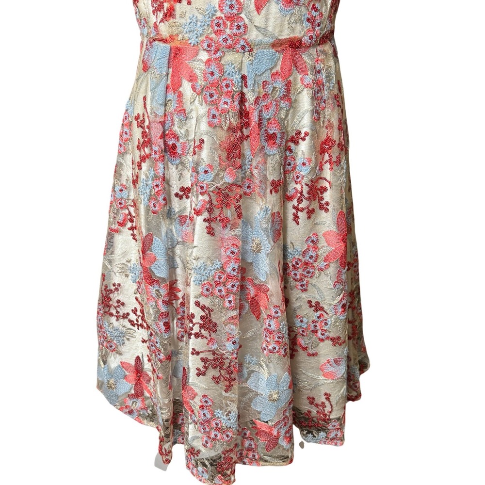 Tahari Floral Sequin Embroidered Dress Sand Scarlet Sky 10 Wedding Cocktail‎ NWT - Picture 8 of 16